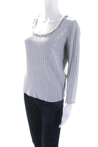 La Vie Womens 3/4 Sleeve Scoop Neck Ribbed Shirt Gray Cotton Size Extra Large