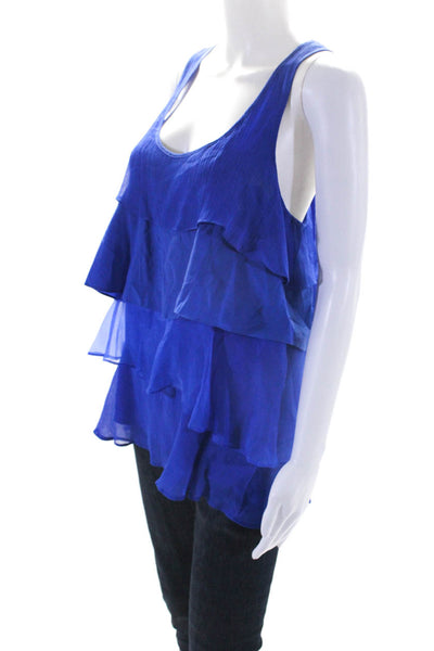 Madison Marcus Womens Silk Ruffled Sleeveless Pullover Blouse Blue Size M