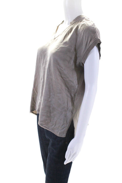 Go Silk Womens Cotton V-Neck Short Sleeve Pullover Blouse Beige Size M