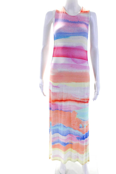 Mara Hoffman Swim Womens Tie Dye Striped Print Sleeveless Tank Dress Pink Size M