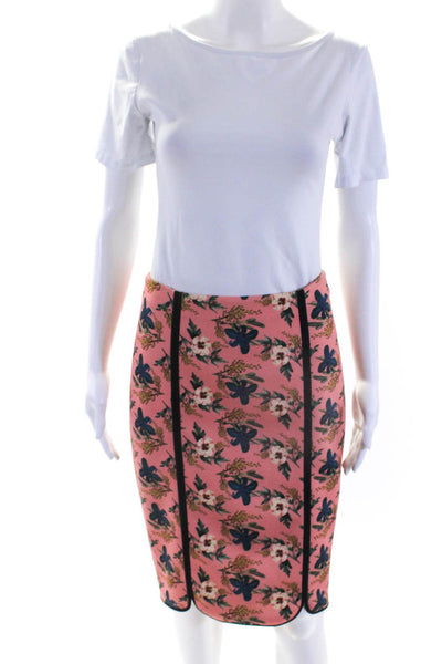 Yigal Azrouel Womens Floral Print Dated Zipped Midi Pencil Skirt Pink Size M