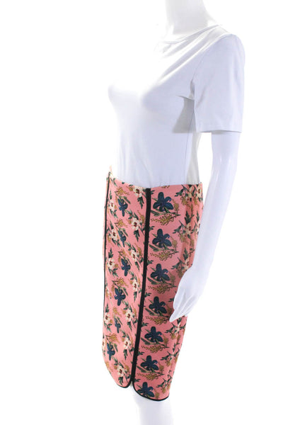 Yigal Azrouel Womens Floral Print Dated Zipped Midi Pencil Skirt Pink Size M