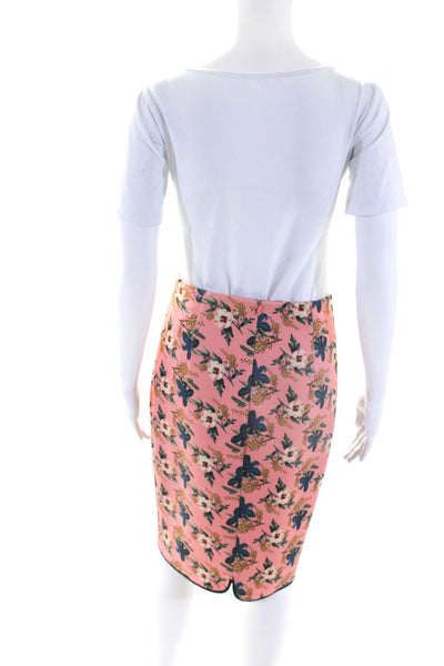 Yigal Azrouel Womens Floral Print Dated Zipped Midi Pencil Skirt Pink Size M