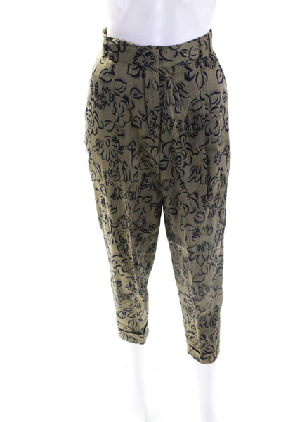 Gianni Versace Womens Cotton Floral Print High-Rise Tapered Pants Olive Size I