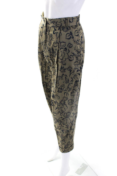 Gianni Versace Womens Cotton Floral Print High-Rise Tapered Pants Olive Size I