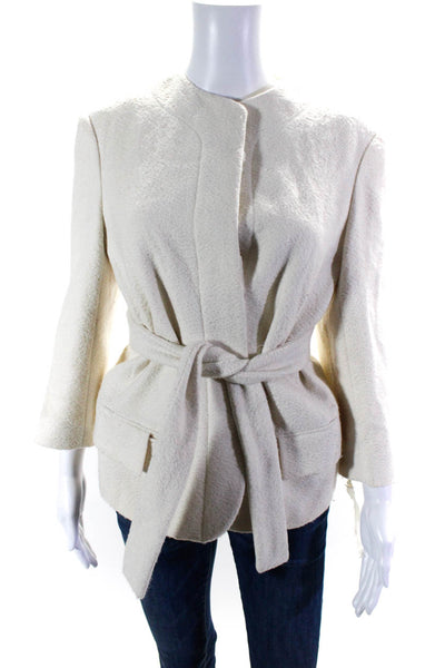 Calvin Klein Collection Womens Round Neck Hook Closure Blazer Beige Size 8