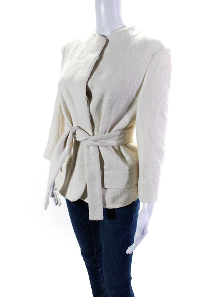 Calvin Klein Collection Womens Round Neck Hook Closure Blazer Beige Size 8