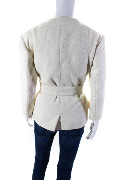 Calvin Klein Collection Womens Round Neck Hook Closure Blazer Beige Size 8