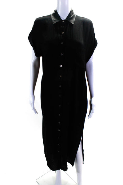Uma And Leopold Womens Collared Short Sleeve Button Up Maxi Dress Black Size S