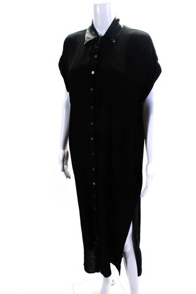Uma And Leopold Womens Collared Short Sleeve Button Up Maxi Dress Black Size S