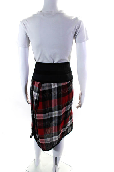 Public School Womens Plaid Unlined Adjustable Midi Wrap Skirt Red Size 8
