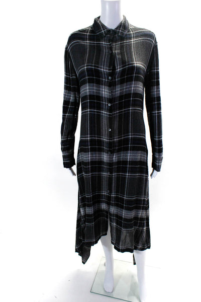 Public School Womens Plaid Collared Long Sleeve Button Up Dress Gray Size 2
