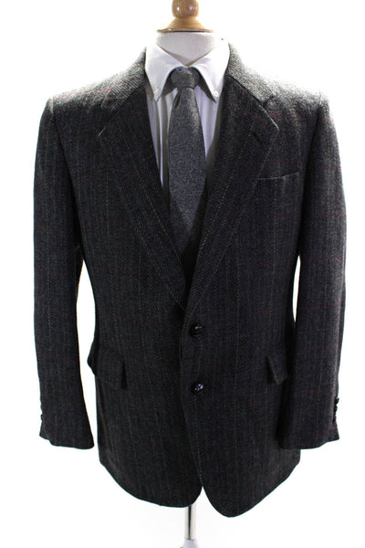 AV Andre Vachon Mens Wool Tweed Plaid Print Two Button Blazer Gray Size 42 S