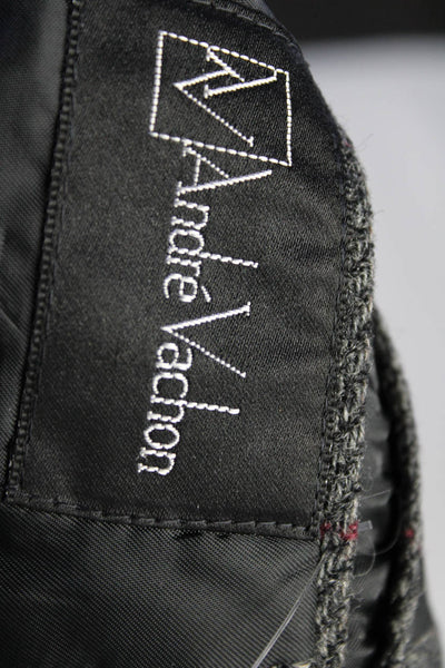 AV Andre Vachon Mens Wool Tweed Plaid Print Two Button Blazer Gray Size 42 S