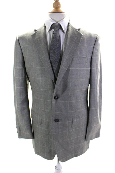 Pronto Uomo Mens Silk Tweed Windowpane Print Two Button Blazer Gray Size 39 R