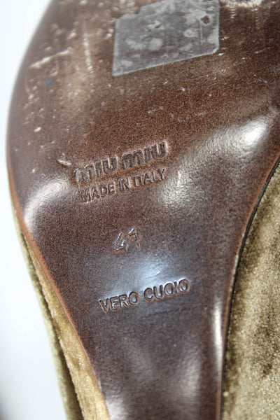 Miu Miu Womens Velour Pointed Toe Slip On Wedge Heels Pumps Brown Size 41 11