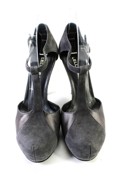 Lella Baldi Womens Suede Fabric T Strap Platform Stiletto Heels Gray Size 7