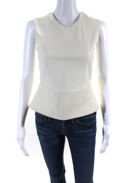 Mason Womens White Embossed Leather Zip Back Sleeveless Peplum Blouse Top Size 0