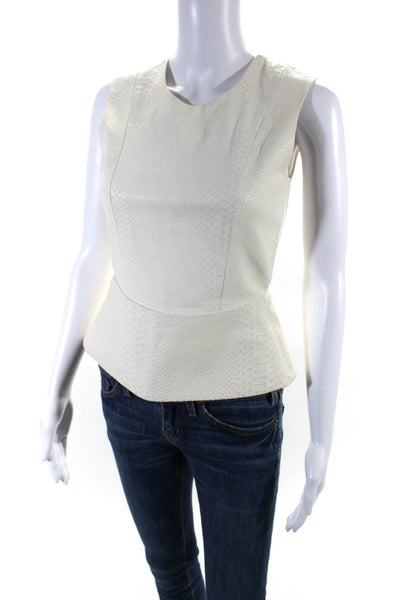 Mason Womens White Embossed Leather Zip Back Sleeveless Peplum Blouse Top Size 0