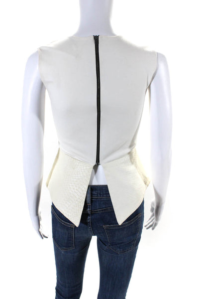 Mason Womens White Embossed Leather Zip Back Sleeveless Peplum Blouse Top Size 0