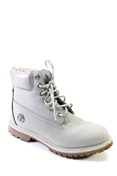 Timberland Womens Light Gray Suede High Top Combat Ankle Boots Shoes Size 7