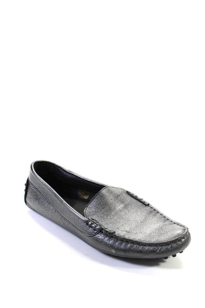 M Gemi Women's Round Toe Slip-On Leather Loafers Shoe Silver Size 11