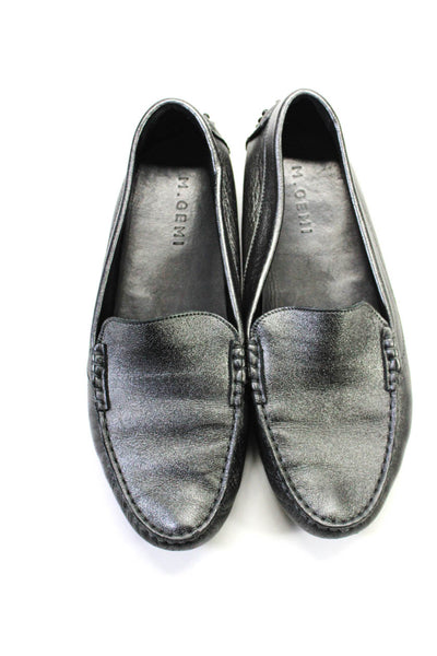 M Gemi Women's Round Toe Slip-On Leather Loafers Shoe Silver Size 11
