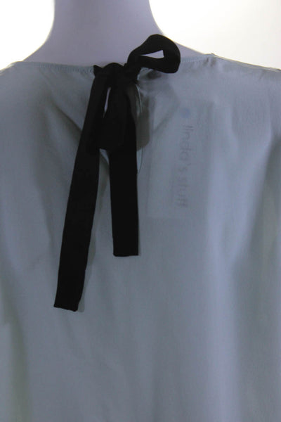 Dolce & Gabbana Womens 100% Silk Floral Cap Sleeved Top Light Blue Black Size 44