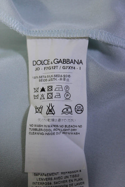 Dolce & Gabbana Womens 100% Silk Floral Cap Sleeved Top Light Blue Black Size 44
