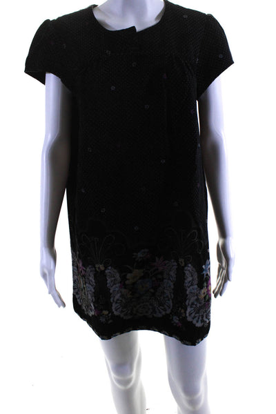 Free People Womens Floral Velour Cap Sleeve Shift Dress Black Size 12