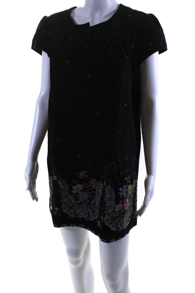 Free People Womens Floral Velour Cap Sleeve Shift Dress Black Size 12