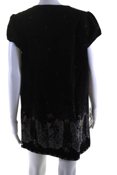 Free People Womens Floral Velour Cap Sleeve Shift Dress Black Size 12