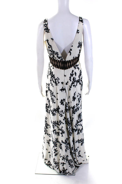 Angel Sanchez Womens Floral Sleeveless Empire Waist Gown White Black Size 10