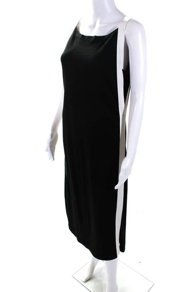 Akris Womens Square Neck Sleeveless Buttoned Midi Shift Dress Black White Size 8