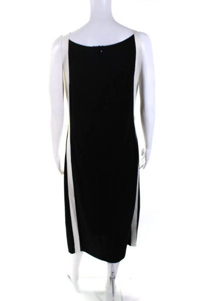 Akris Womens Square Neck Sleeveless Buttoned Midi Shift Dress Black White Size 8