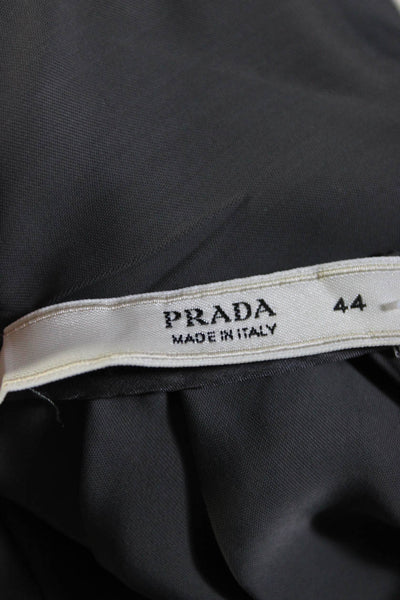 Prada Womens Pleated Round Neck Sleeveless Ruched Waist Midi Dress Gray Size 44