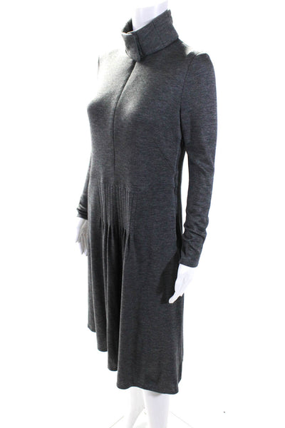 Akris Womens Woven Zippered Front Long Sleeved Pleated A Line Dress Gray Size 8