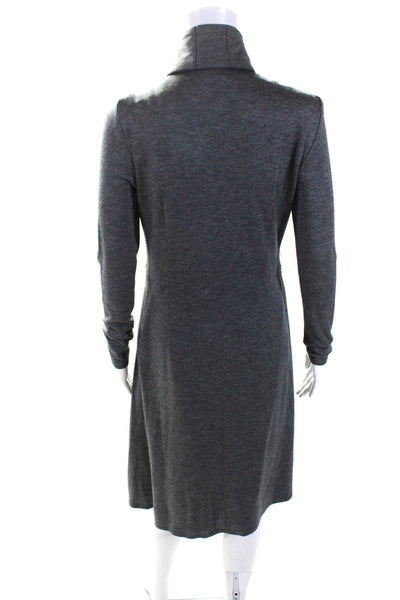 Akris Womens Woven Zippered Front Long Sleeved Pleated A Line Dress Gray Size 8