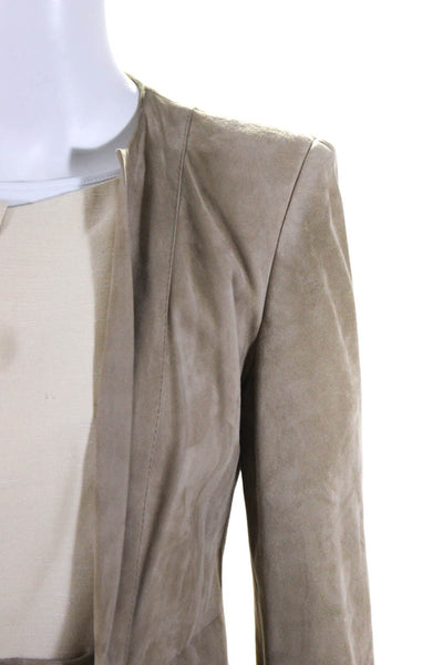 Valentino Womens Suede Buttoned Jacket Floral Short Skirt Set Beige Cream Size 8