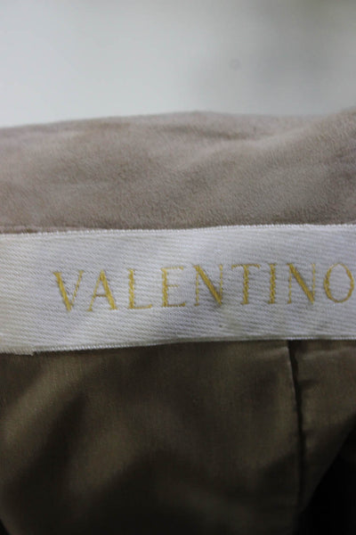 Valentino Womens Suede Buttoned Jacket Floral Short Skirt Set Beige Cream Size 8