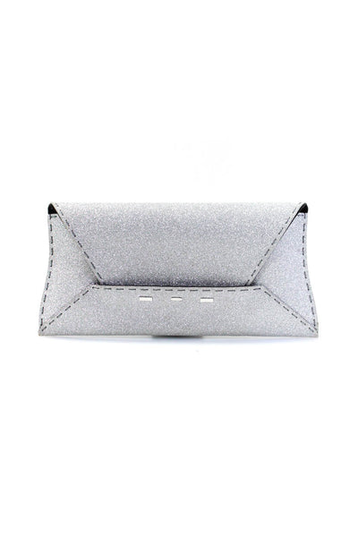 VBH Manila Womens Glitter Leather Flap Closure Envelope Clutch Handbag Silver To