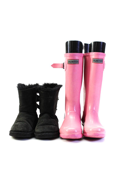 UGG Australia Hunter Girls Sheepskin Bow Detail Boots Black Size 12 1 Lot 2