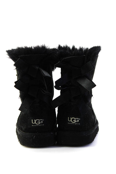 UGG Australia Hunter Girls Sheepskin Bow Detail Boots Black Size 12 1 Lot 2