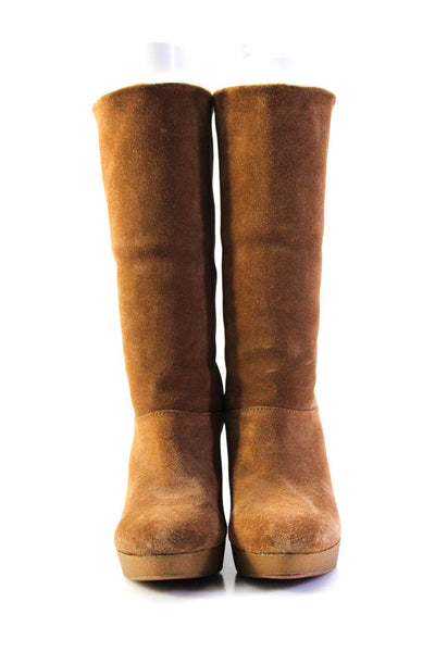 KORS Michael Kors Womens Leather Shearling Lined Zip Up Wedge Boots Tan Size 7M