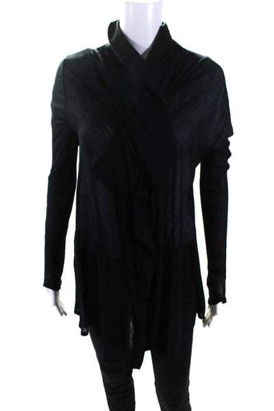 Helmut Womens Long Thin Knit Open Front Jersey Cardigan Sweater Black Medium