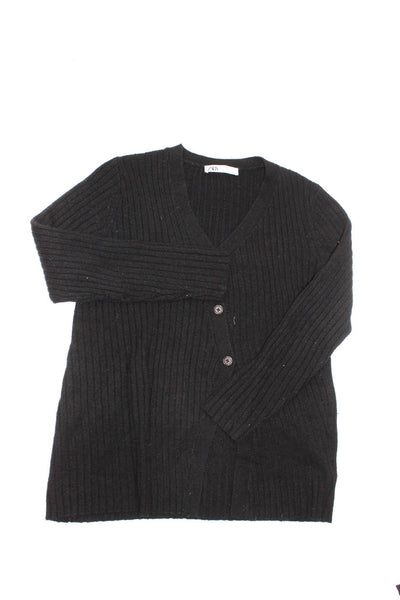 Zara Womens Chiffon Crew Neck Sweater Button Up Cardigan Black Size Large Lot 2