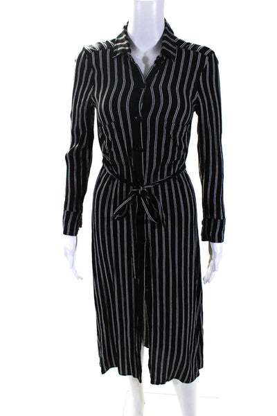 Flynn Skye Womens Striped Print Button Down Shirt Dress Black White Size XS