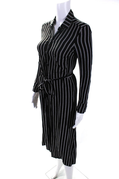 Flynn Skye Womens Striped Print Button Down Shirt Dress Black White Size XS