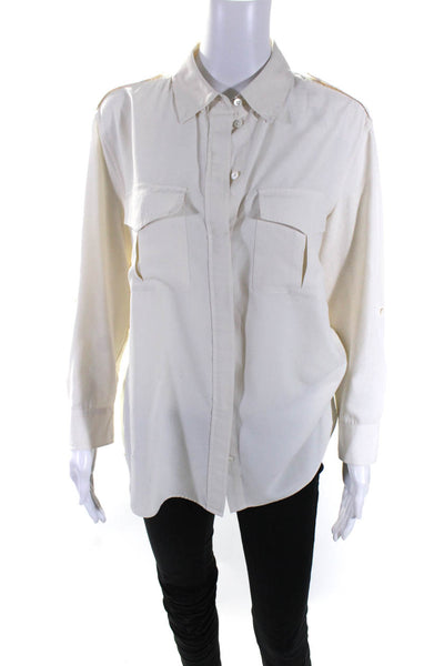 Equipment Femme Womens Silk Two Pocket Button Down Shirt Top Ivory White Size XS