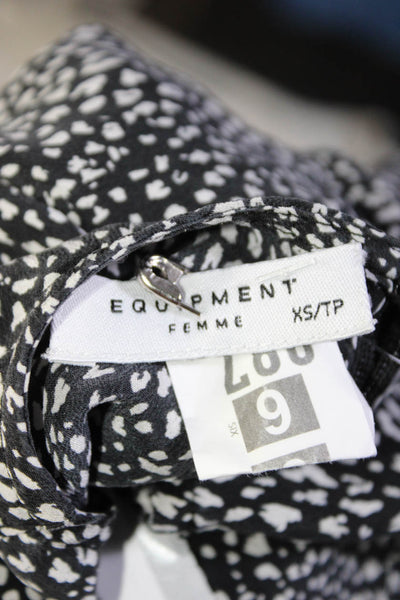 Equipment Femme Womens Silk Spotted Print Back Zip Blouse Black White Size XS